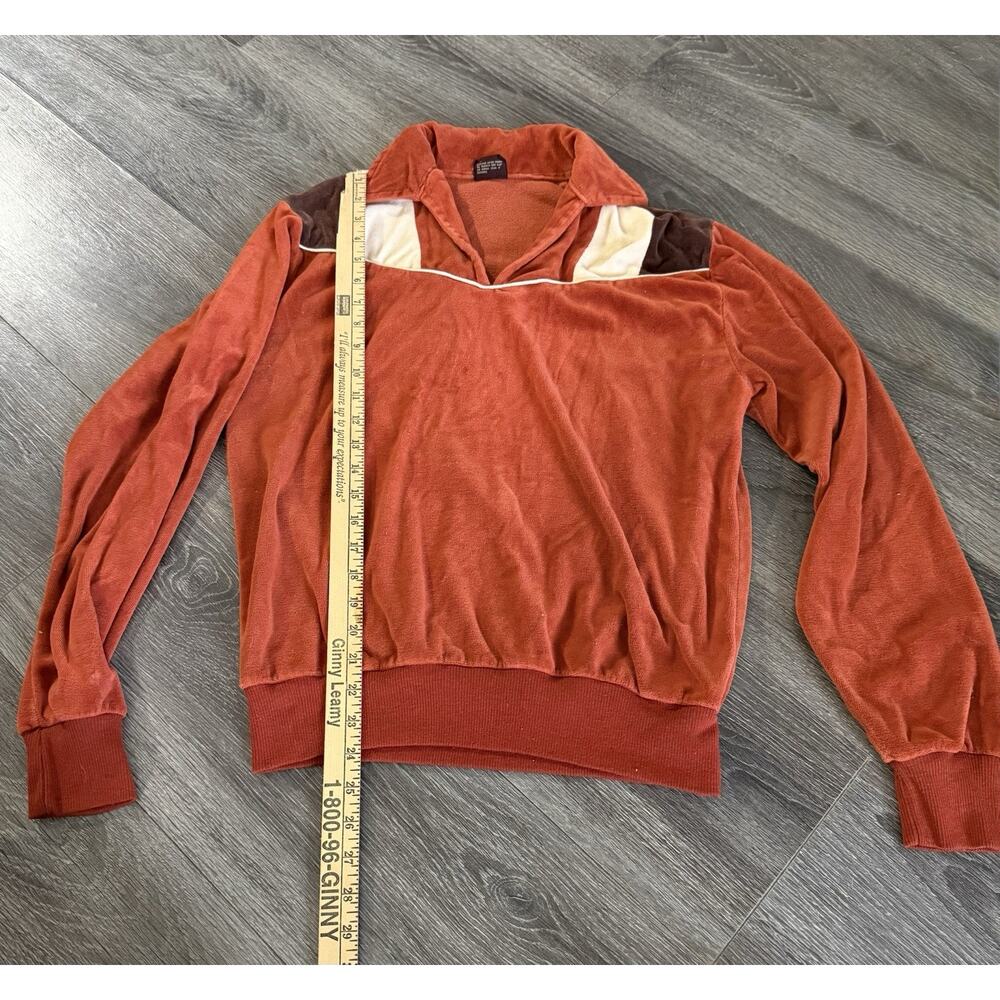 Vintage Retro Orange Velour 1970s Kingsport Long Sleeve Medium Taiwain Soft